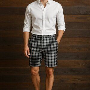 Rag & Bone Black White Plaid Cotton Blend Shorts Size 32